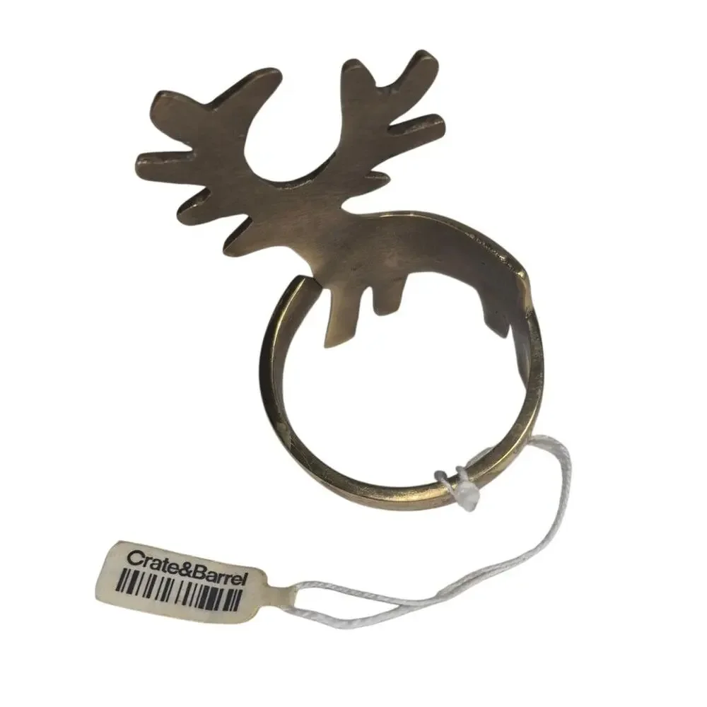 NOS Crate & Barrel Solid Bross reindeer Nakin Rings India - Set of 5 Table Decor